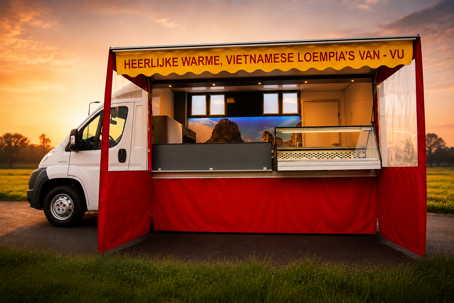 De Van-Vu foodtruck bij zonsondergang